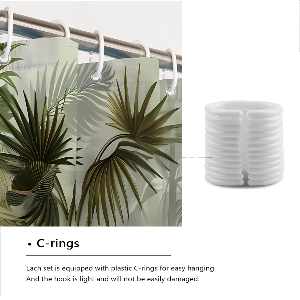 Rideau de Douche Jungle forêt Tropicale Feuilles Palmier 200 x 220 cm