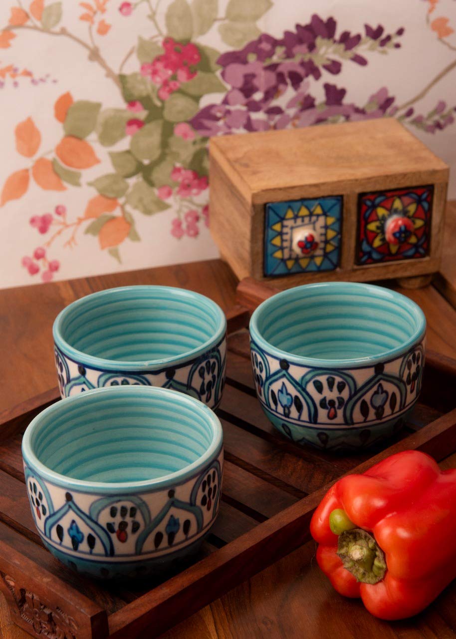 HS HINDUSTANI SAUDAGAR Hand Painted Ceramic Serving Multi Purpose Bowl (Set of 3) , 300ML