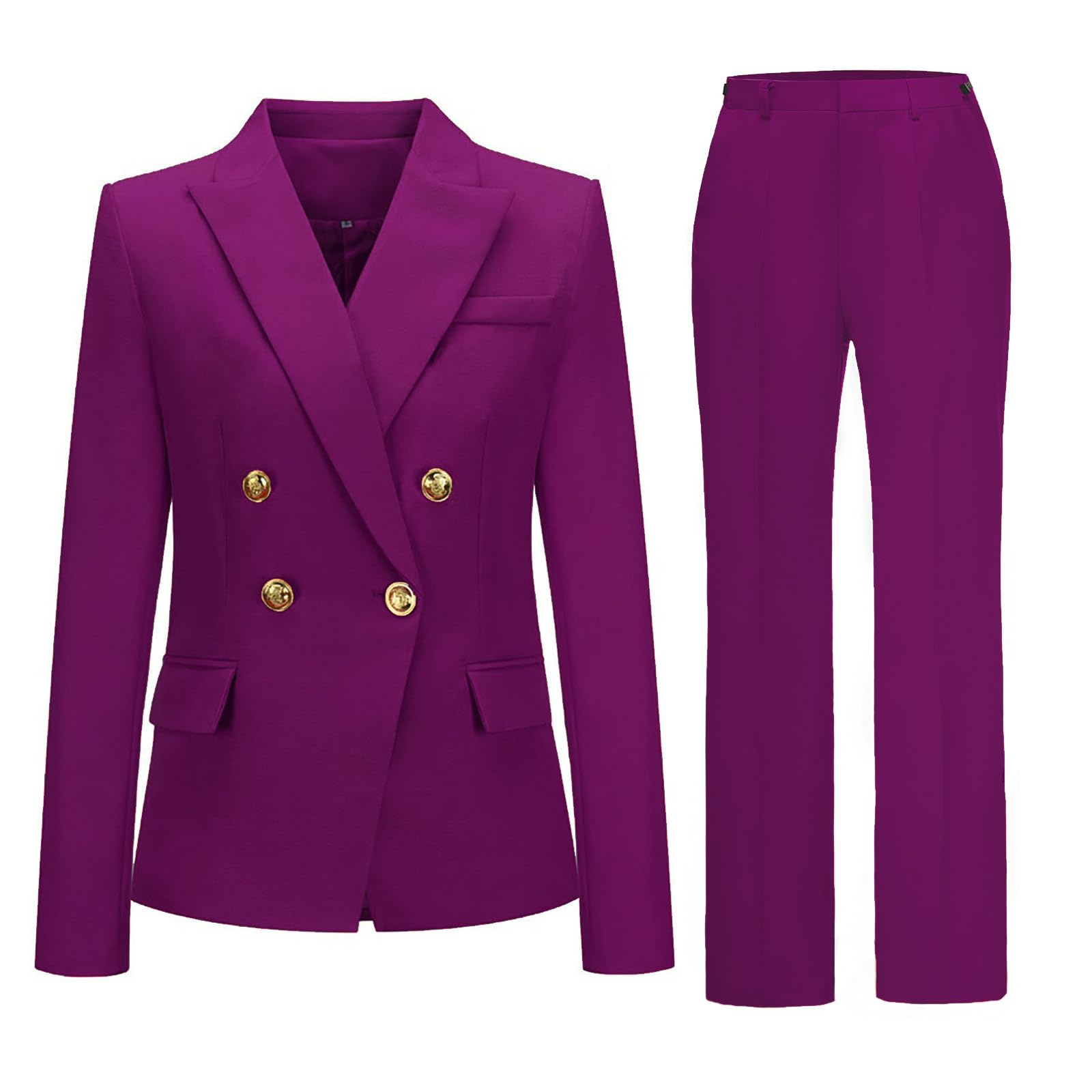 Womens 2 Piece Suits Set Double Breasted Business Office Blazer Jacket Casual Long Sleeve Pant Suit Set