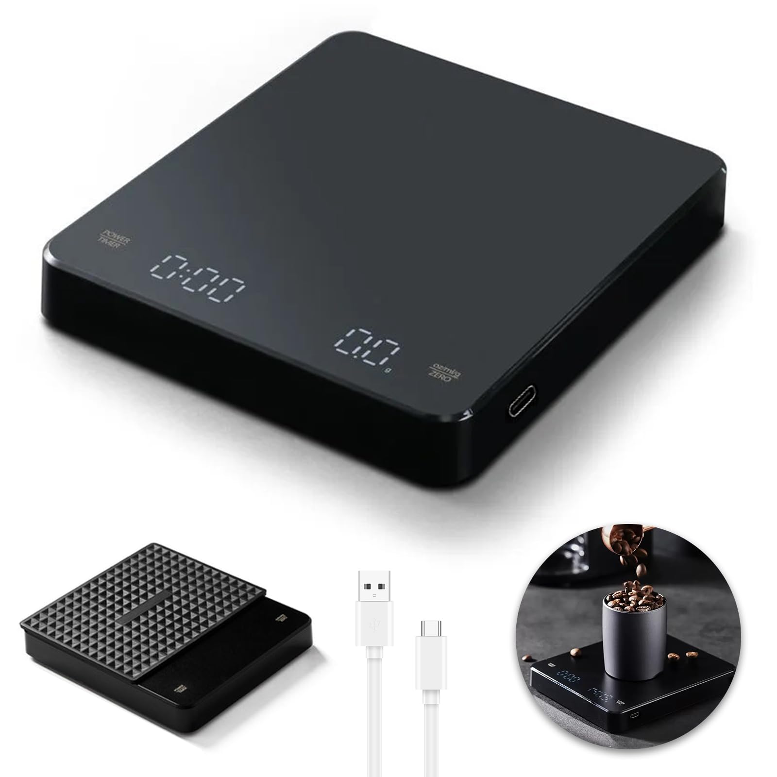 Bilancia Caff&egrave; Digitale Apritsce Con Timer - Precisione 0.1g Fino 3kg - Ricaricabile USB