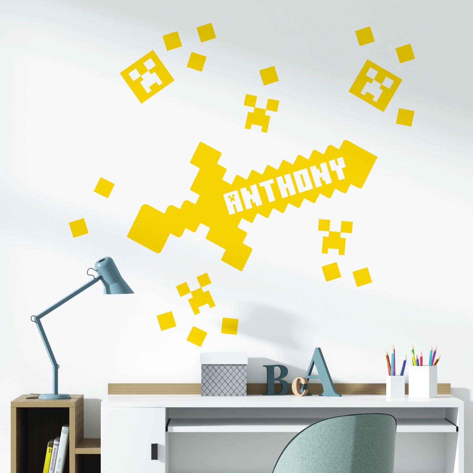 Gaming Mine Inspired Personalised Name - Gamers Bedroom Wall Sticker [Large] [Medium Yellow]