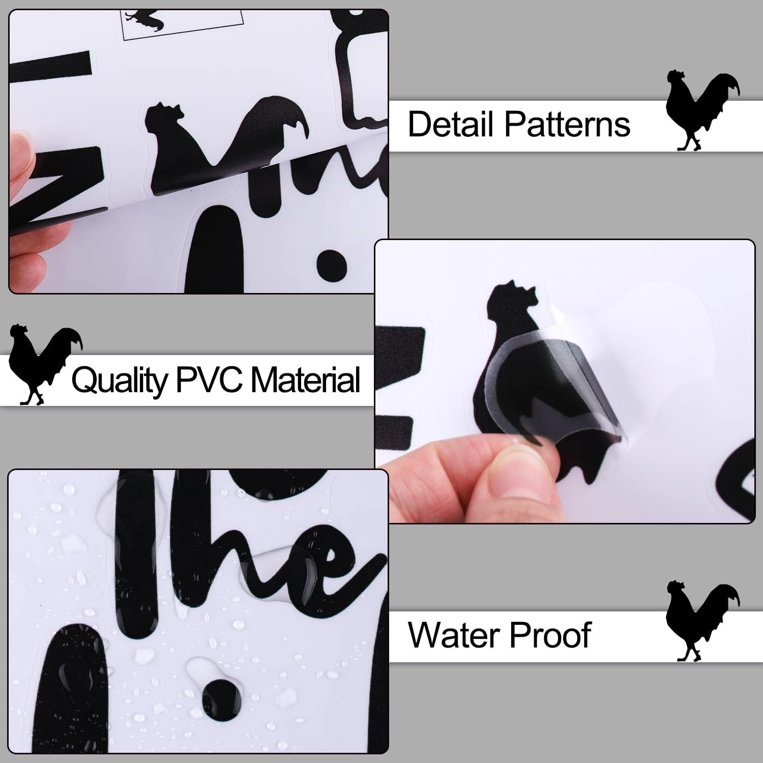 3 Pieces Set Wow Nice Rooster Toilet Sticker Black Praise Thumb Toilet Lid Decals DIY Removable Funny Reminder Toilet Seat Stickers for Toilet Cistern Bathroom WC Restroom Door
