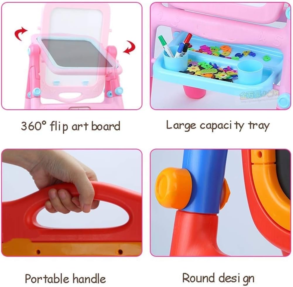 Adjustable Standing Art Easel Chalkboard and Magnetic Dry Erase Board Drawing Set Supplies Accessories Learning Play for Toddlers 20.1 * 21.3 * 41.7inch