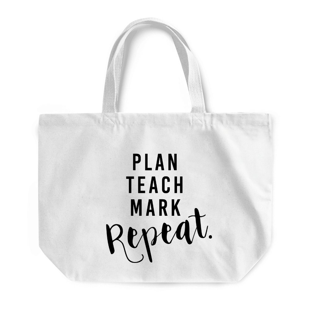 Kickass Tees Plan Teach Mark Repeat Maxi Bag One Size White Teachers School Bag Gift Funny Joke Canvas Tote