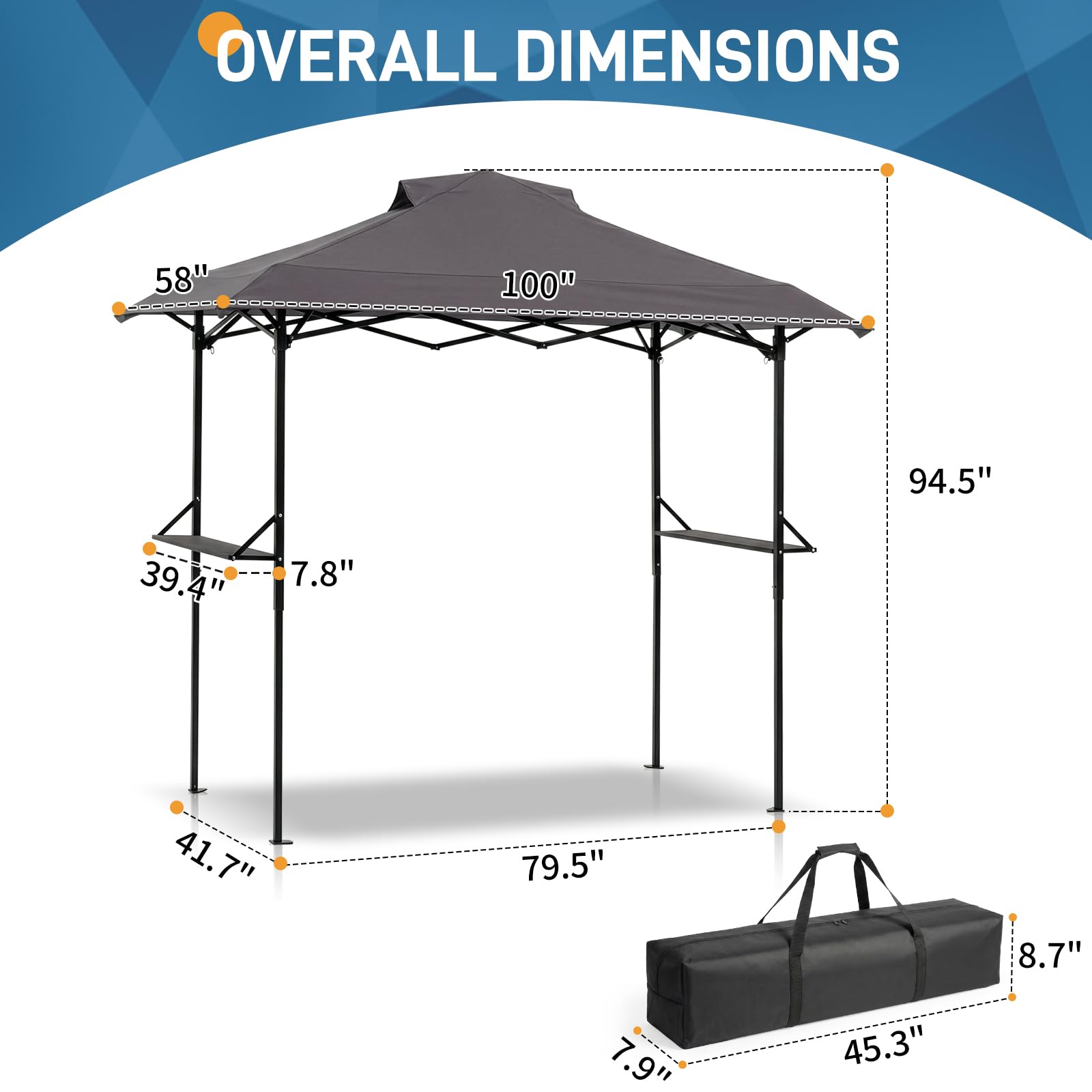 LEADZM Cenador plegable para barbacoa, 255 x 150 x 240 cm, marco de metal resistente, con ventilación, resistente a la intemperie, impermeable, protección solar, resistente al viento, para jardín