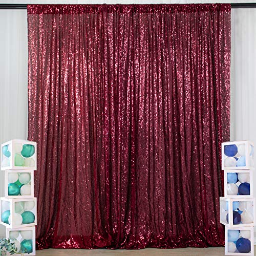 ShiDianYi Maroon Sequin Backdrop 8FTx8FT Burgundy Glitter Backdrop Curtains Wine Bridal Shower Photo Booth Backdrop Set Dark Red Backdrop