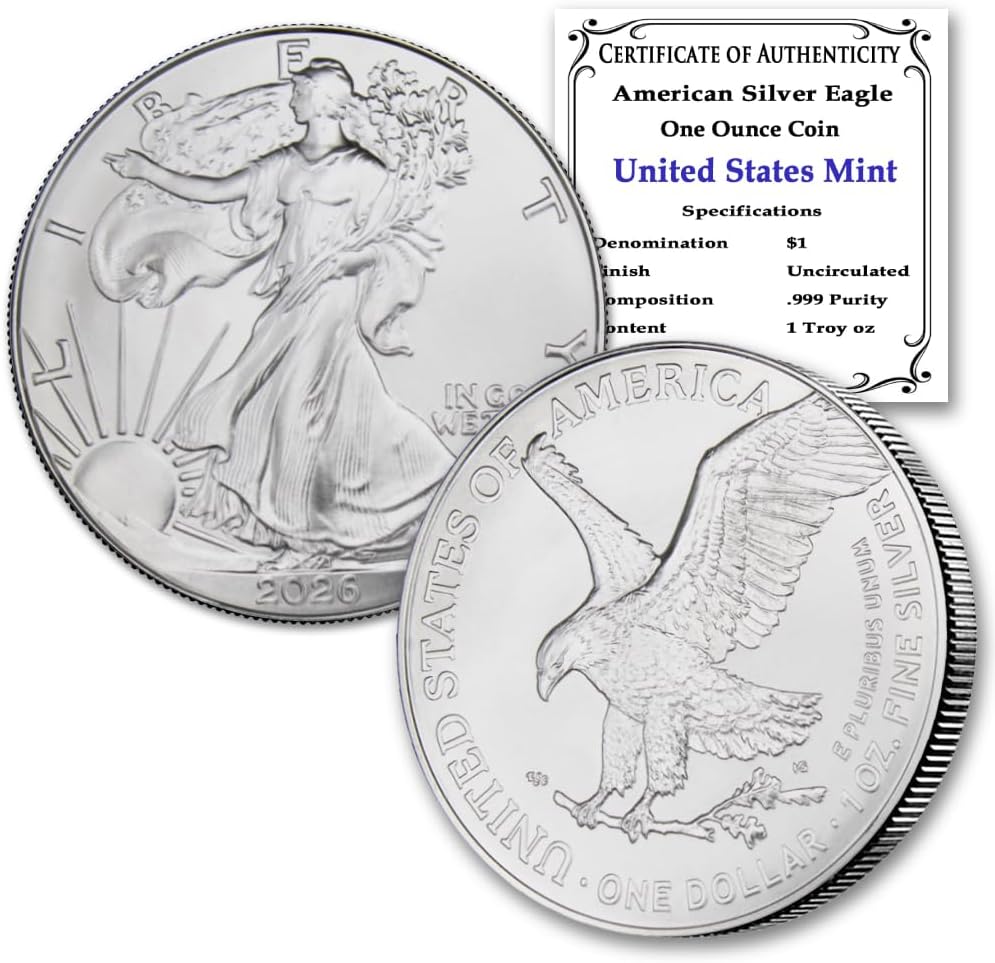 2026-1 oz American Silver Eagle Coin Brilliant Uncirculated with Certificate of Authenticity $1 Seller BU
