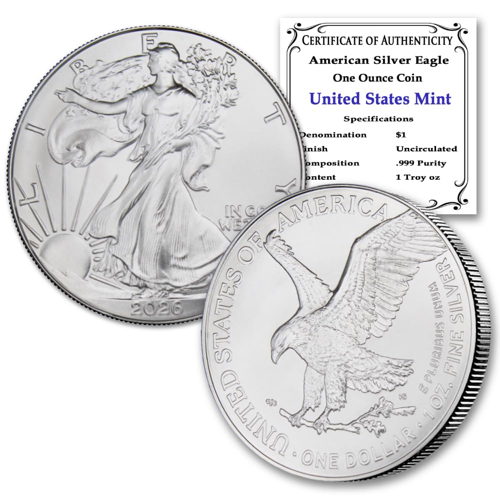 2026-1 oz American Silver Eagle Coin Brilliant Uncirculated with Certificate of Authenticity $1 Seller BU