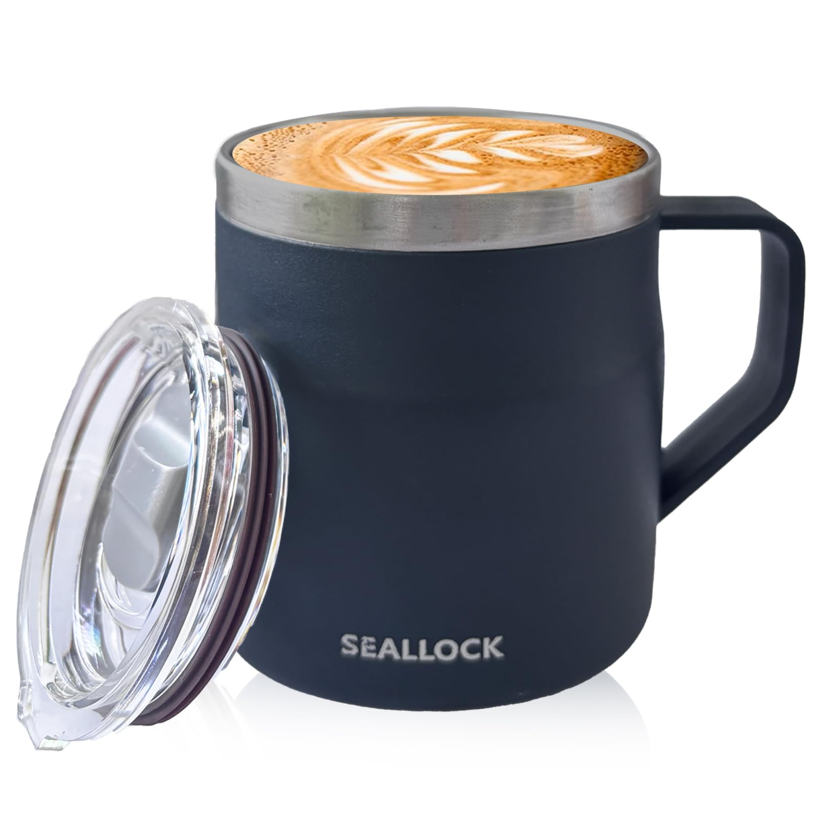 YueXing 450ml Stainless Steel Coffee Mug with Lid and Handle – Wide-Mouth Easy-Clean Desk Mug for Home or Office (Blue)