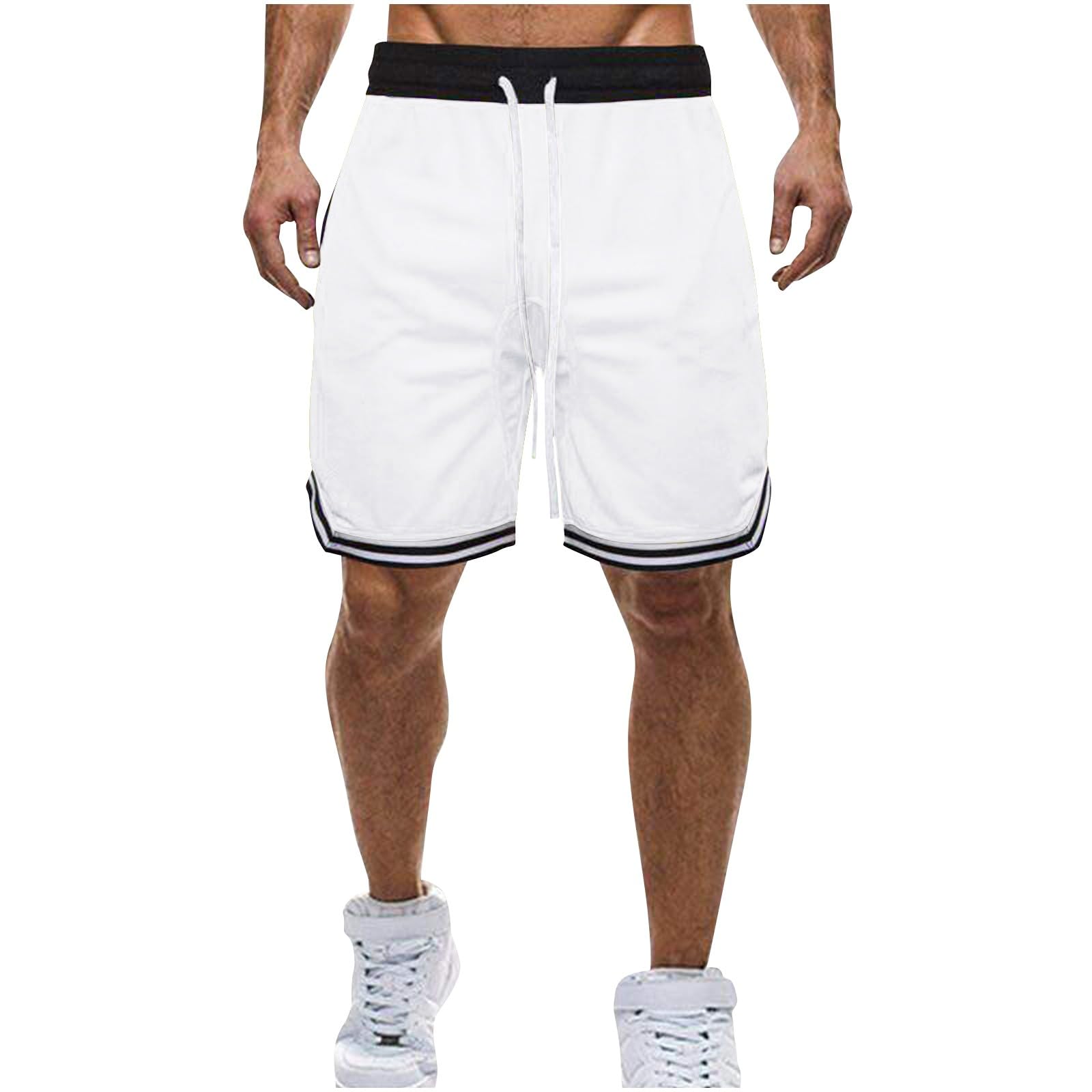 Kurze Hosen Herren Sommer Casual Shorts Atmungsaktiv Herrenshorts mit Kordelzug Taschen Elastische Taille Freizeitshorts Bermuda Kurz Hose Männer Fitness Outdoorshorts Weiß L