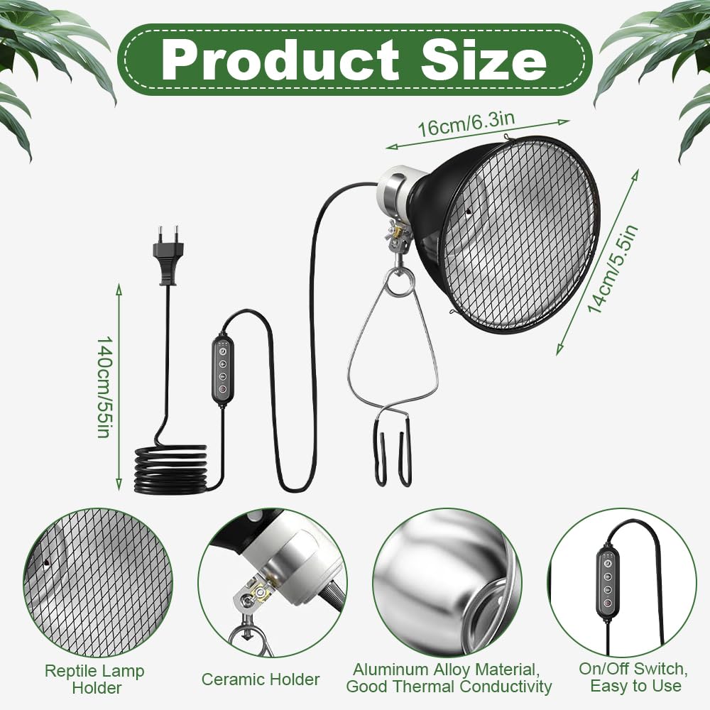 Lampa grzewcza żółw, E27 lampa z gadami, terrarium żółw ziemny, lampa halogenowa do lamp UVA/UVB, dla żółwi, jaszczurek, węży i żab (żarówka nie jest dołączona)
