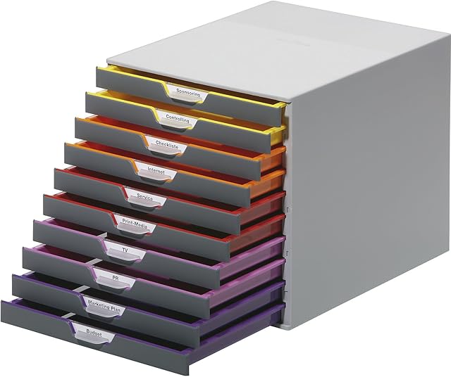 Durable 761027 Pojemnik Varicolor 10 (z dziesięcioma kolorowymi szufladami), wielokolorowy.