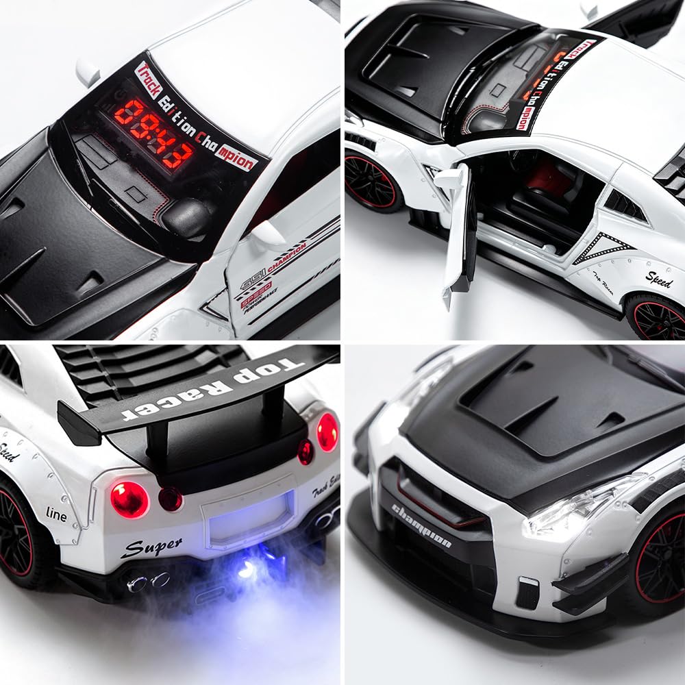Sveglia rumorosa a forma di auto per adulti con sonno pesante con suono del motore | Hyper Car Model Digital LED Desk Decor, nebbia di scarico ed effetti di luce, auto da corsa pullback interattiva