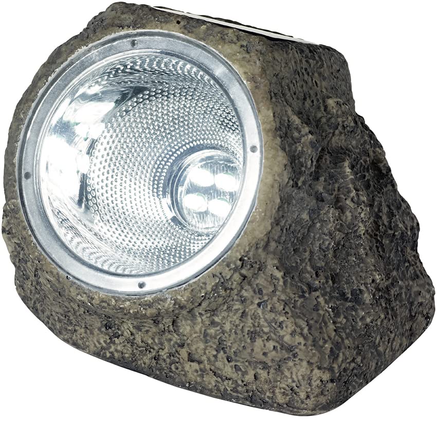 Piedra decorativa solar de resina y plástico, resistente a la intemperie, ideal para iluminación de jardines y decoración exterior.
