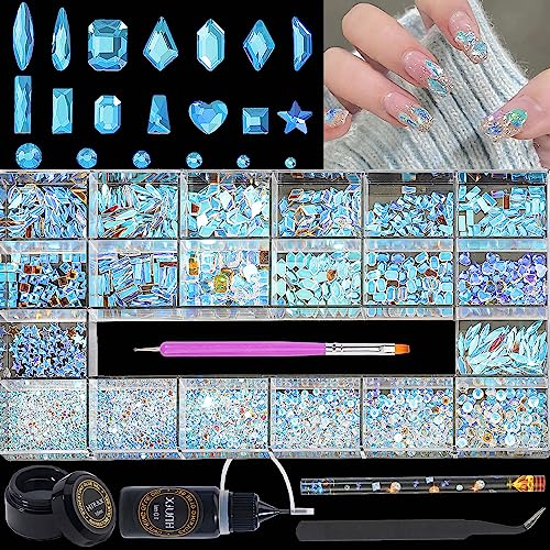 HNUIX Nail Rhinestones - 3200pcs Crystals Aurora, Multiple Shape Gems,