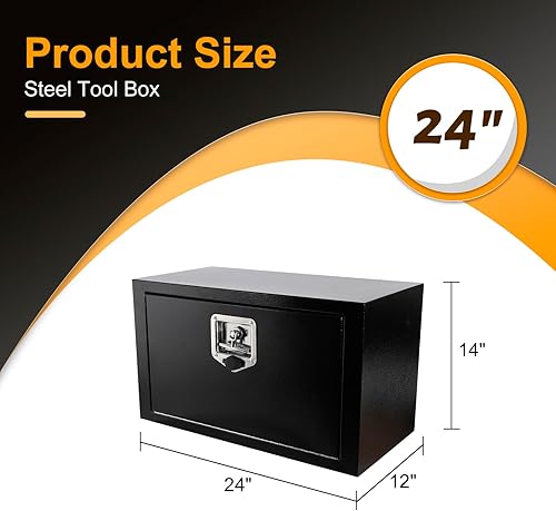 Miniatura 2 de Caja de herramientas de almacenamiento de acero para camión de 24 pulgadas, 24 x 12 x 14 pulgadas, organizador de cofre de herramientas con