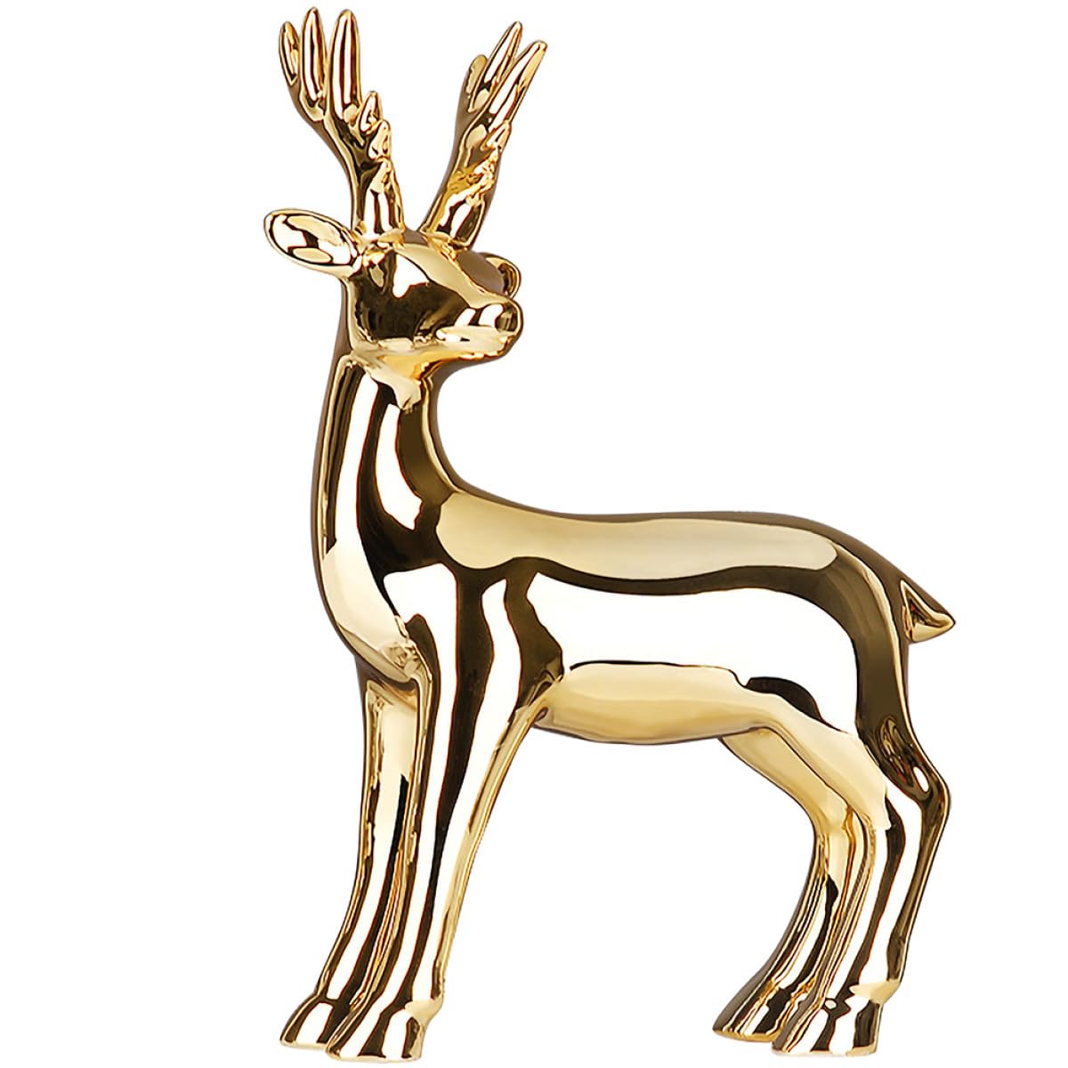 Sculpture céramique dorée cerf : objet décoration moderne pour salon, bureau et maison
