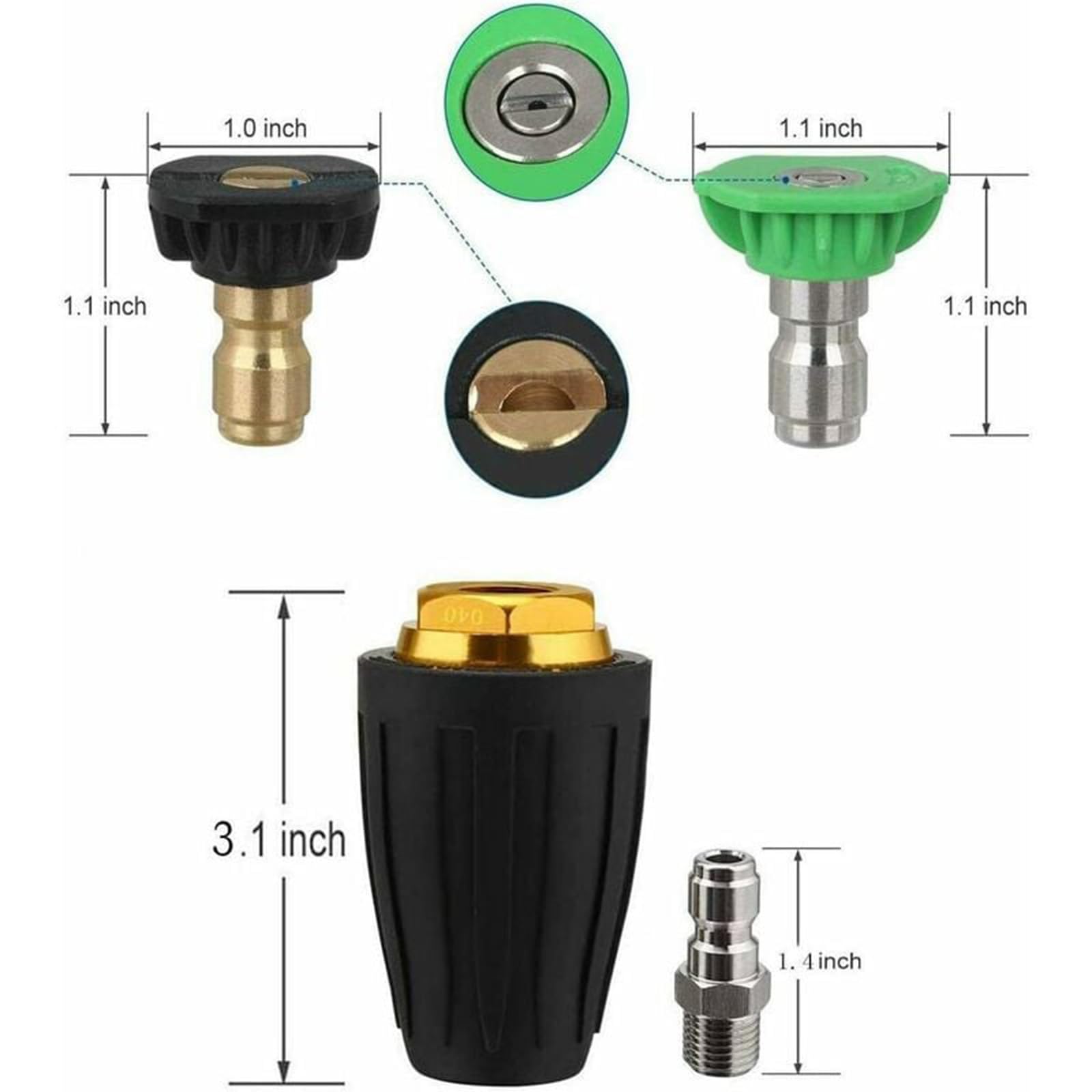 Buse turbo pour nettoyeur haute pression, buse rotative et 7 pointes, raccord rapide 1/4', 4000 Psi, kit jet pour nettoyeur haute pression, rotabuse haute pression，Noir
