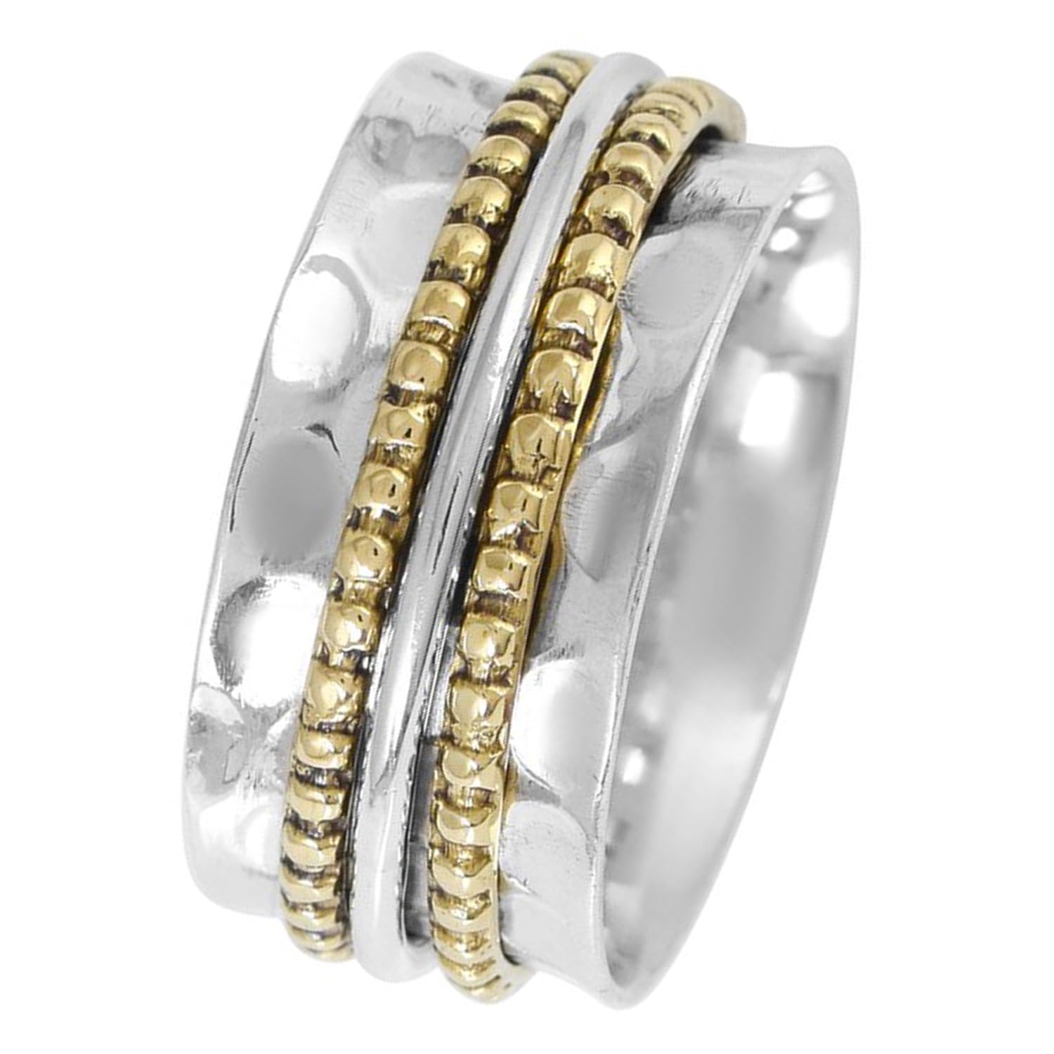 Gehämmerter massiver 925 Sterling Silber Spinner Ring für Frauen und Männer, handgemachter Spinner Meditationsring, schöner Hochzeitsgeschenkring, zarter Ring, zweifarbiger Ring