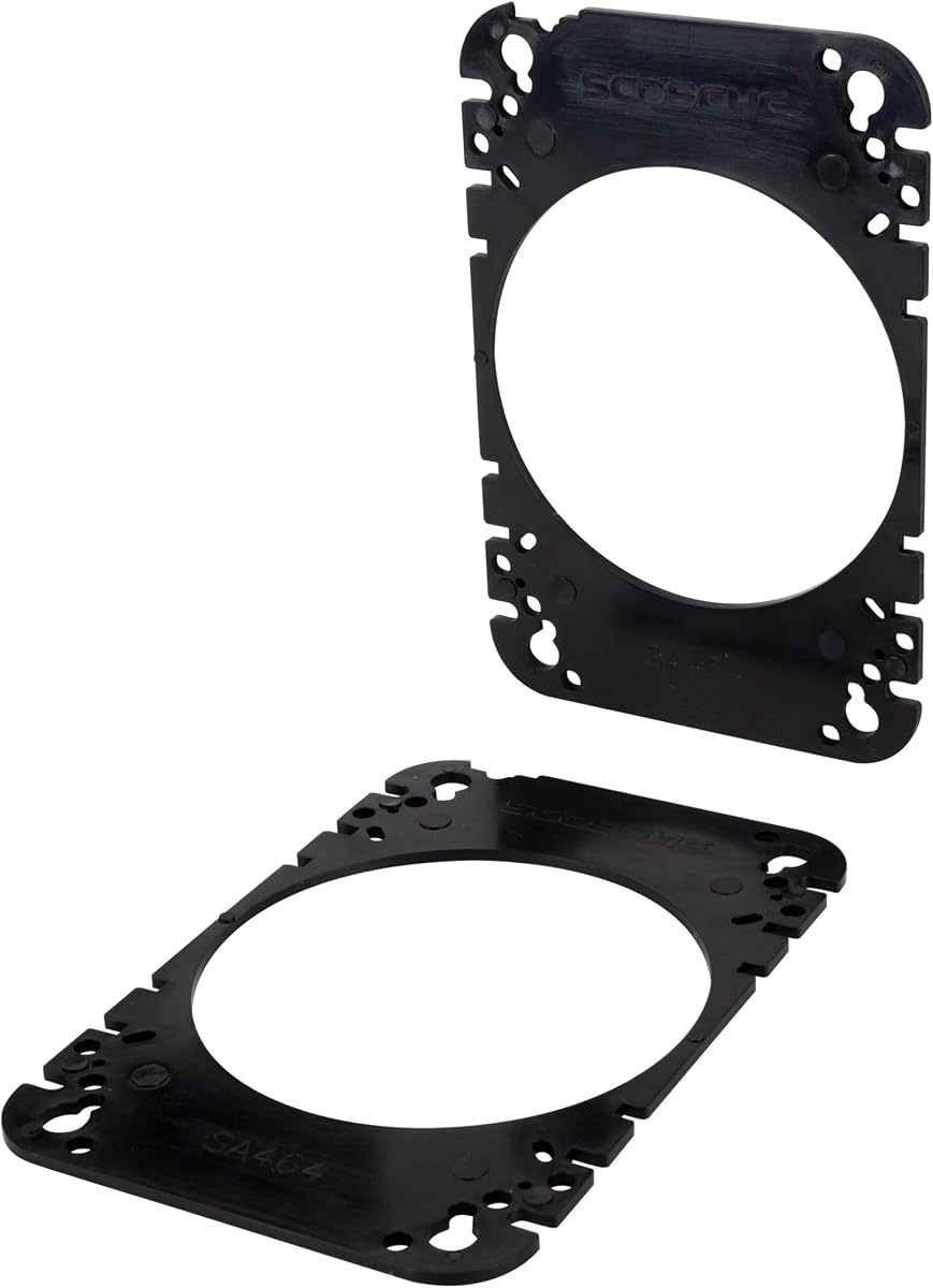 Scosche SA464 4x6” to 4" Car Speaker Adapters Compatible with Select 1976-07 Import and Domestic Vehicles - Adapter Spacers for Car Door and Dash Speakers - Sold in Pairs - See Fit Guide in Image