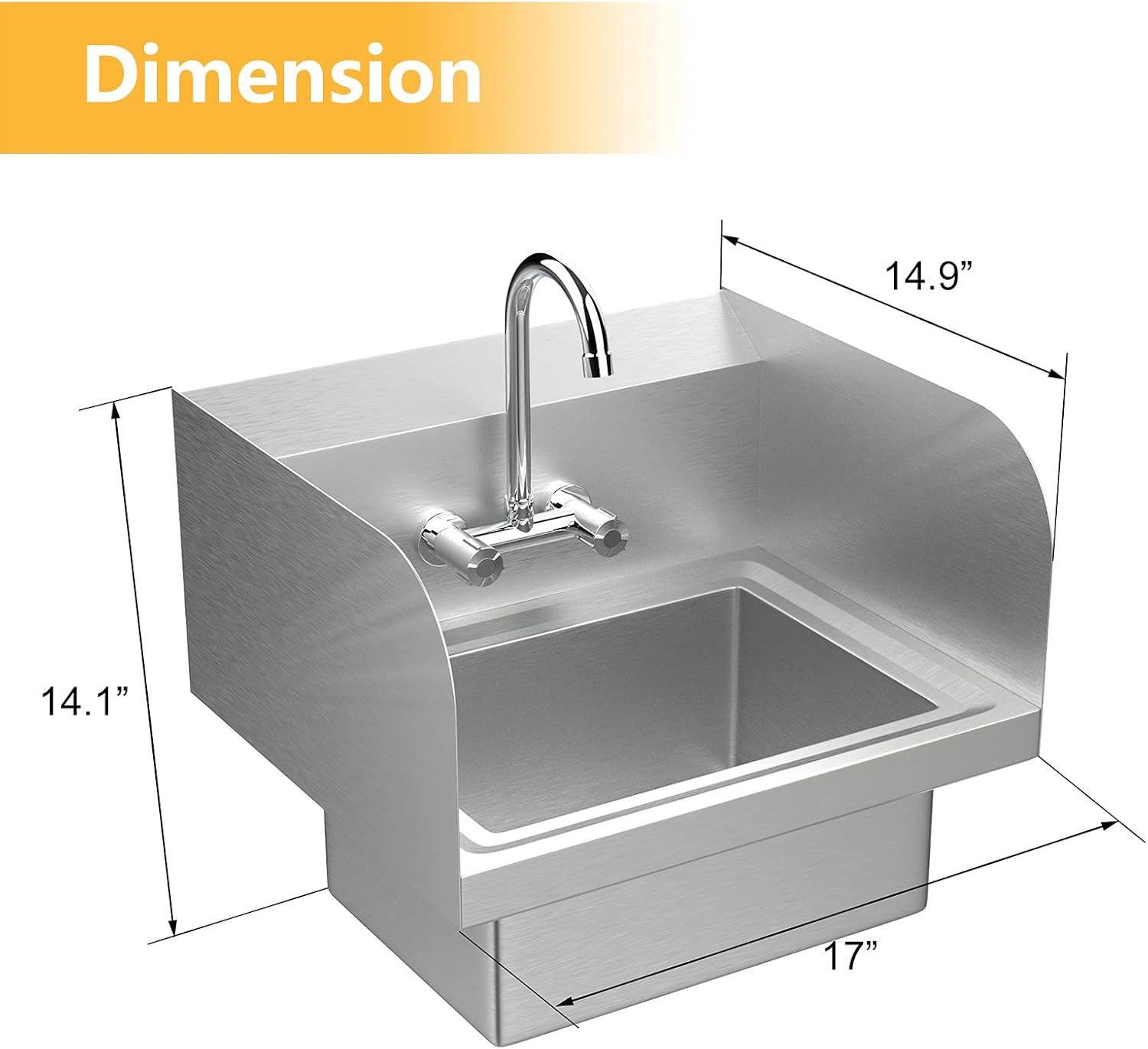 Bonnlo Upgraded Commercial Hand Wash Stainless Steel Prep/Bar Sink with Side Splash Guard - Wall Mount Utility Sink Hand Washing Basin with Faucet for Commercial Restaurant RV Kitchen