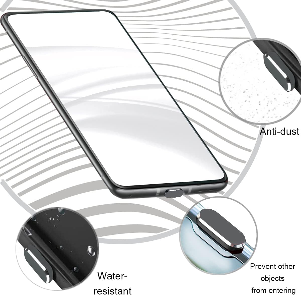 VIWIEU USB C Cover Cap Anti Dust Plug, Cell Phone Type C Charging Port and Earphone Jack Cap Dirt Protector, Compatible with Samsung Galaxy S22Pixel OnePlus Laptop MacBook Pro Android Gray 2 Pack
