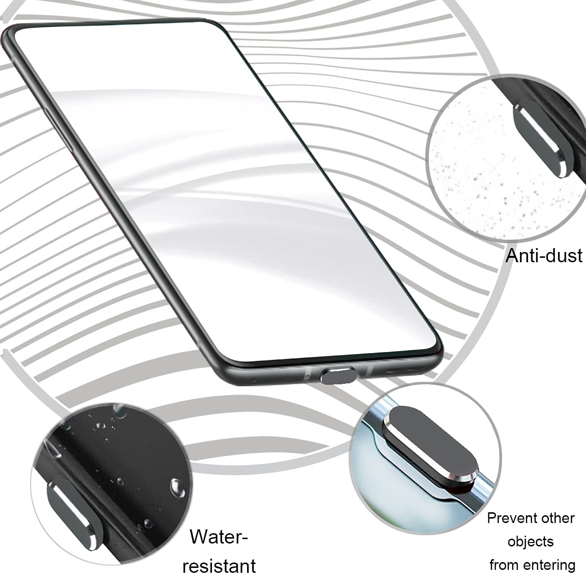 VIWIEU USB C Dust Plugs Charging Port Cover Caps with Cable Protectors 2 PCS Compatible with iPhone 16 15 Pro Max Samsung Galaxy S25/S24/S23/S22/S21/S20+ Ultra/Z Flip 6/Z Fold 6 Pixel OnePlus (Gray) 2