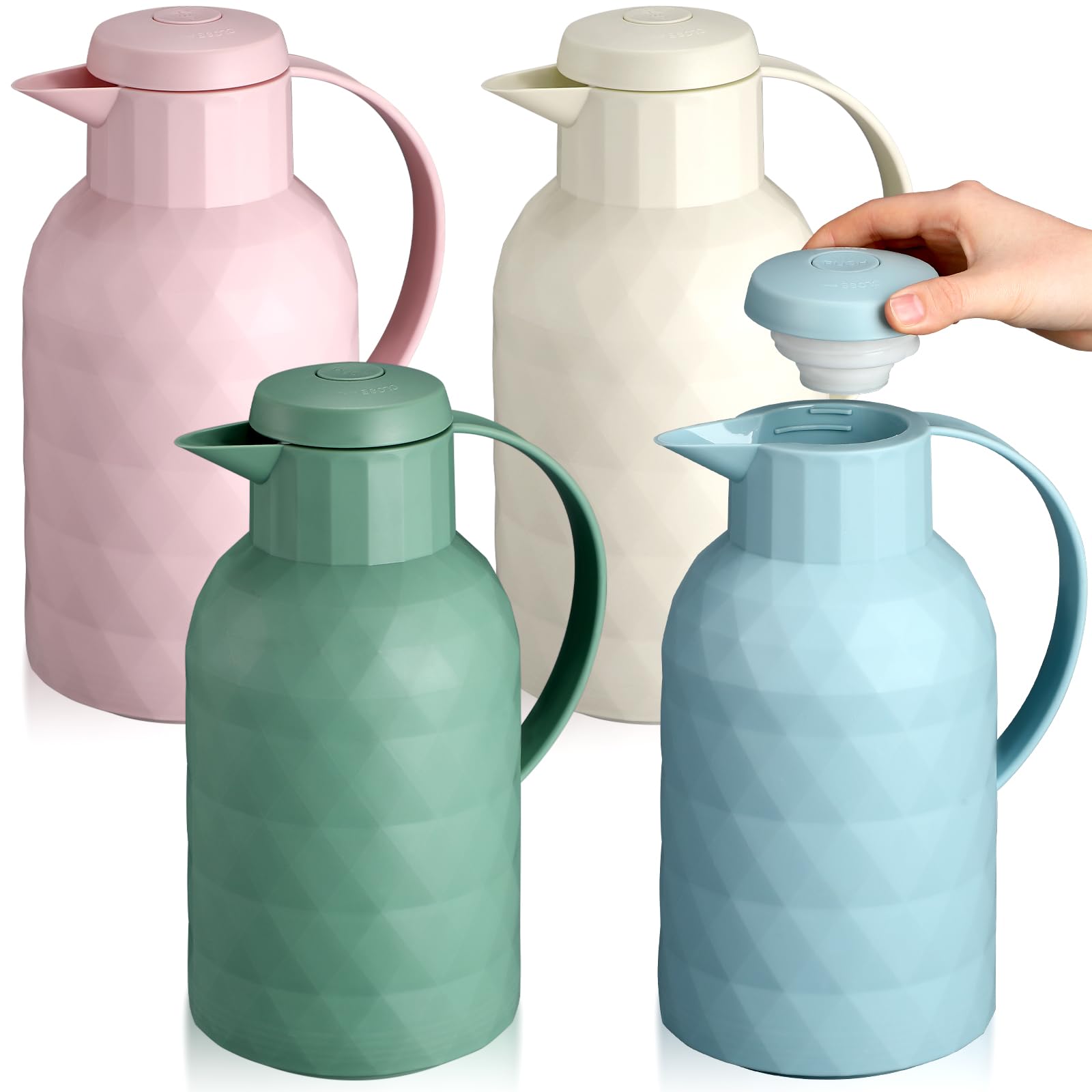 Yungyan 4 Pcs 54oz Thermal Coffee Carafe Insulated Carafe Coffee Pitcher for Hot Liquids Double Wall Glass Vacuum Flask with Lid Tea Bottle Keeping 12 Hour Hot, 4 Colors