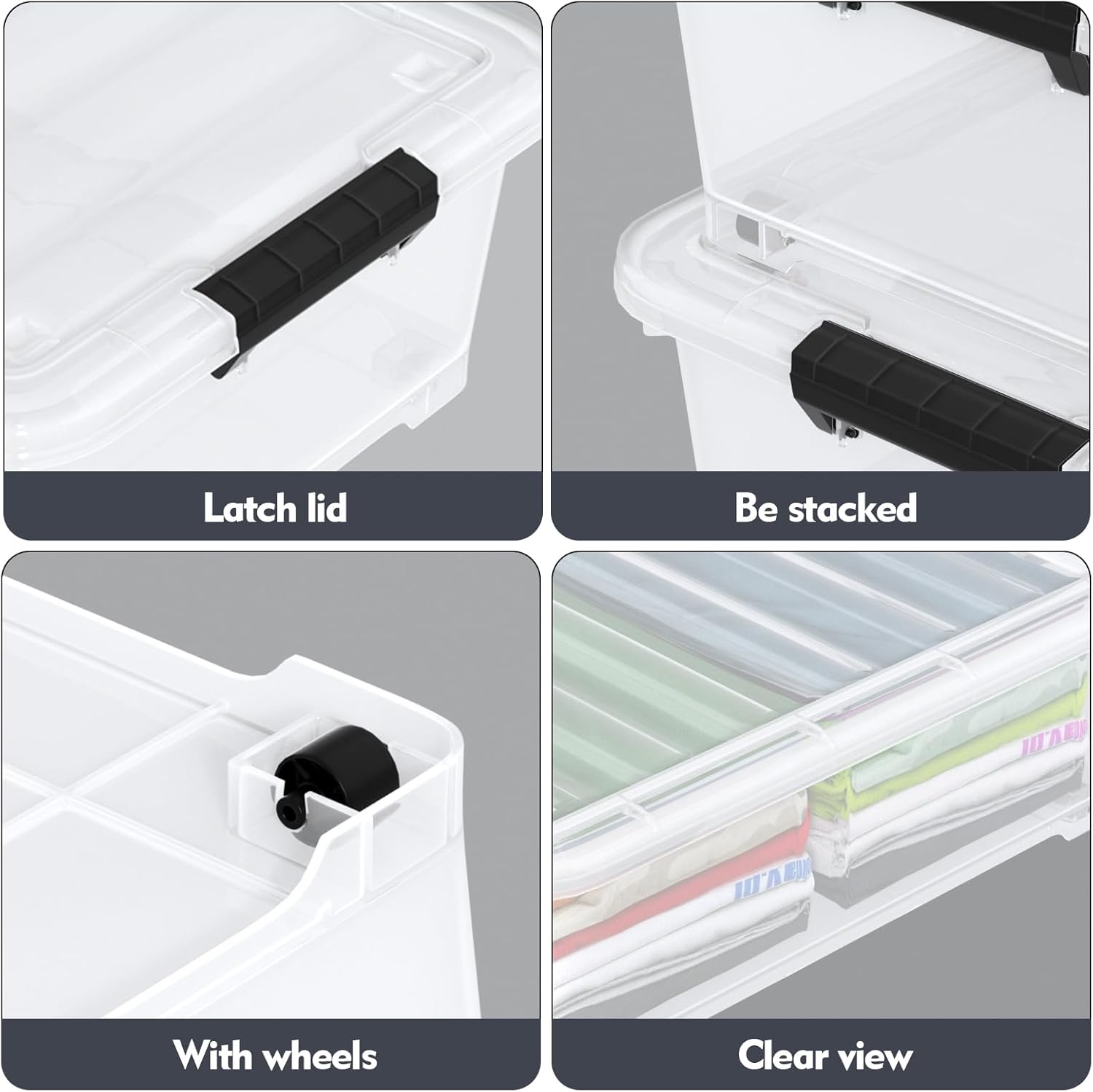 20 Quart Plastic Under Bed Storage Bins with Lid, 4-Pack Clear Underbed Storage Containers with Wheels