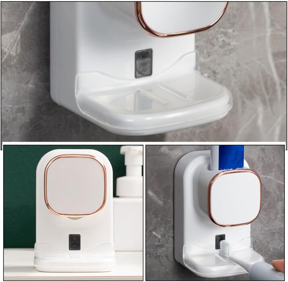 GLEAVI Automatic Electric Toothpaste Dispenser Wall Mounted Toothpaste Holder Touchless Squeezer Bathroom Accessory for Hands-Free Use 4.72X3.14X2.36In