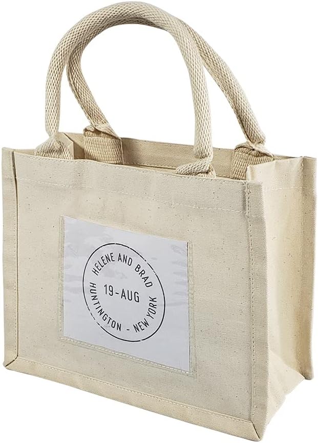 TBF Mini Canvas Reusable Gift Tote Bags w/Clear Front Pocket for Wedding Favors, Crafts, Decorations (10x8x5)