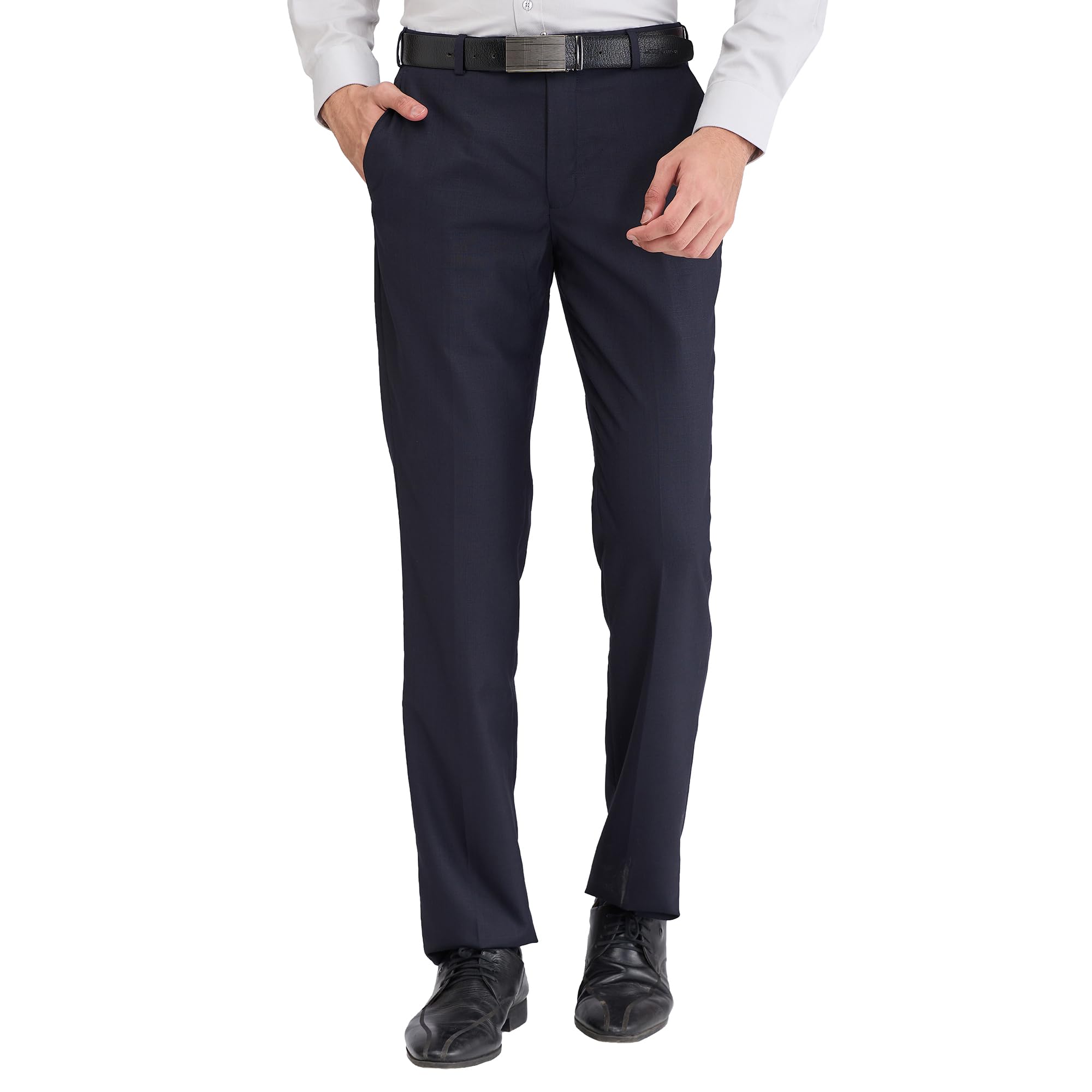 Men's Regular Fit Structure Pattern Poly Viscose Blend Flat Front Formal Trouser