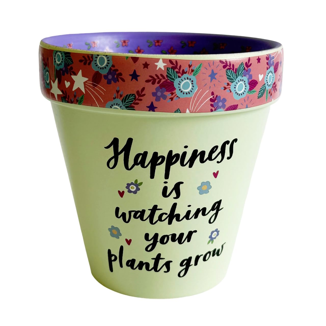 WPL Gifts Love Plants Small Flower Planter Pots - Fun Quotes & Humour in Pastel Colours - with Optional Coaster Add On - Perfect Floral Home Decor (Happiness Is Watching)