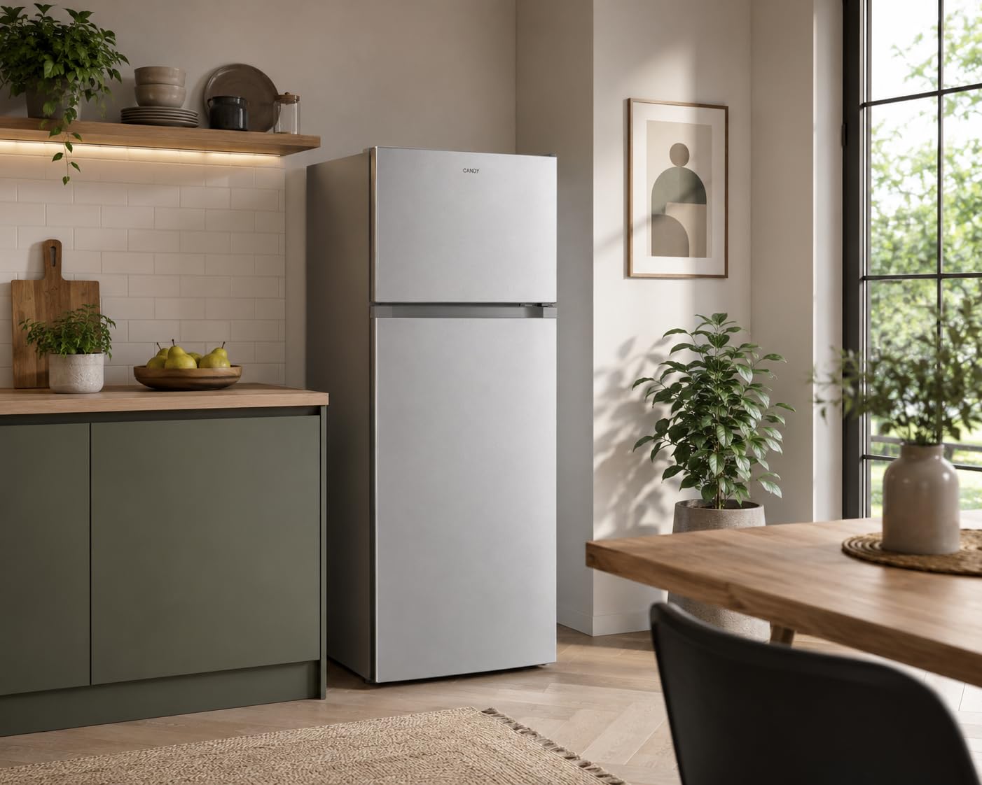 CANDY Frigorifero Doppia Porta a libera installazione, 242 Litri, 41 dB, Silver, Classe E, AxLxP 143x55x55 cm Compatto, Porta Reversibile - CDG1S514ES
