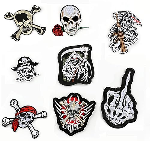 Parches de calavera de Halloween, 8 piezas de parches bordados para coser o planchar para ropa, mochila, chaquetas, sombreros, decoraciones de