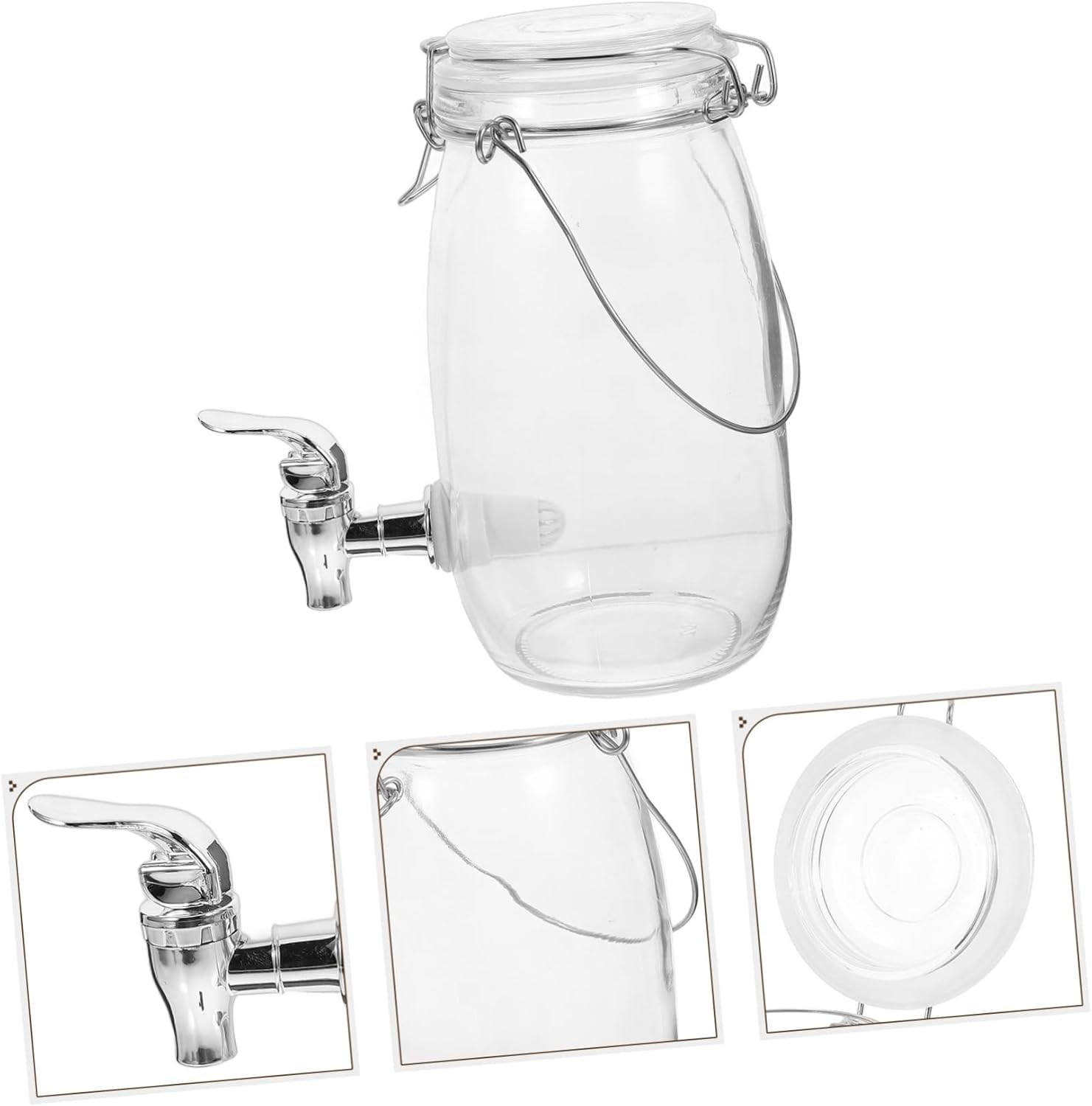 VALICLUD Transparent Glass Beverage Dispenser with Faucet Sealed Lid Drink Container for Juice Wine Sparkling Wine Household Use
