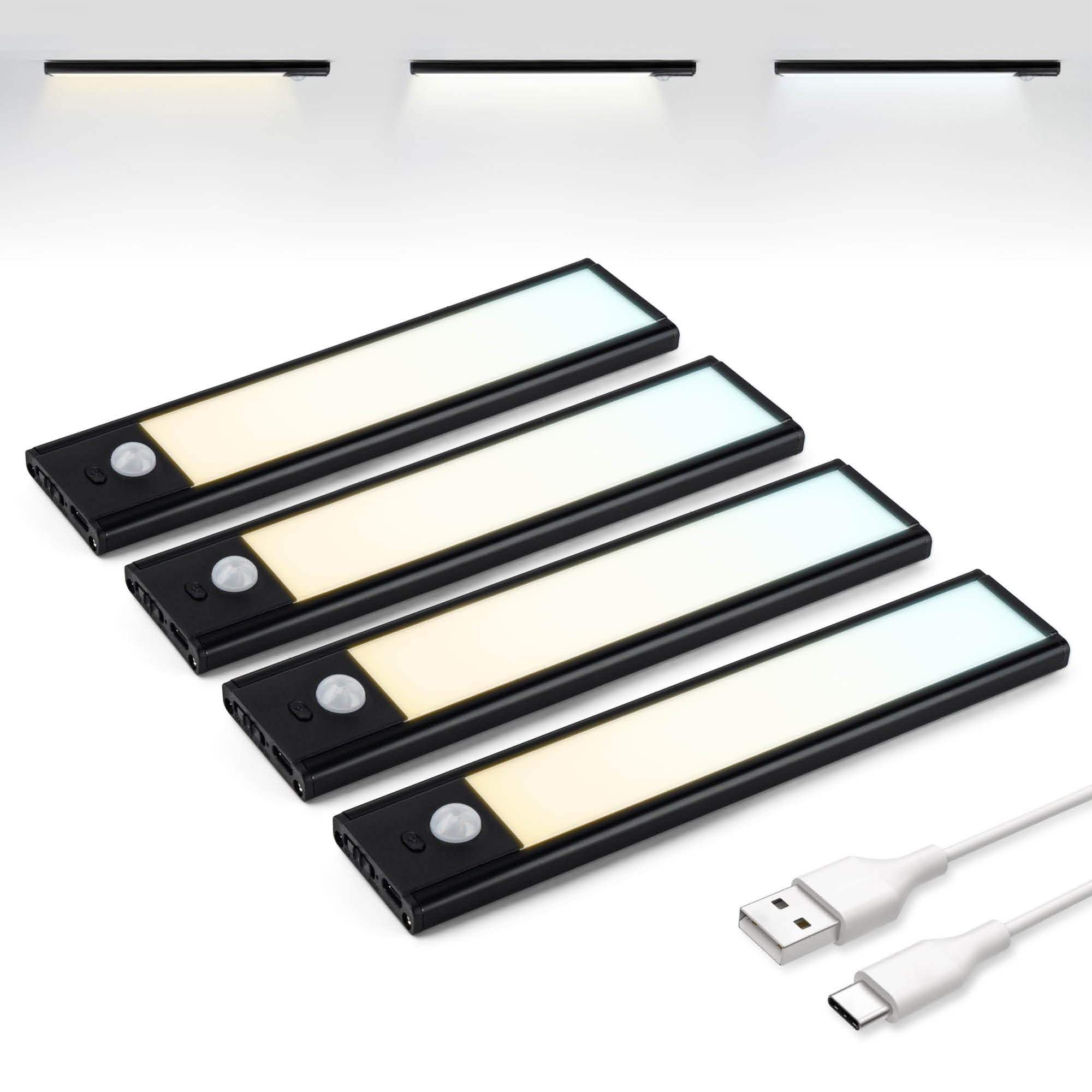 Brendz LED Kastverlichting met Bewegingssensor, USB-C Oplaadbare Led-Strip, 3 Kleurtemperaturen, Dimbare Kastverlichting, Magnetische Verlichting voor Kasten, Gangen, Slaapkamers, 4 x 40cm, Zwart Brendz LED Kastverlichting met Bewegingssensor, USB-C Oplaadbare Led-Strip, 3 Kleurtemperaturen, Dimbare Kastverlichting, Magnetische Verlichting voor Kasten, Gangen, Slaapkamers, 4 x 40cm, Zwart