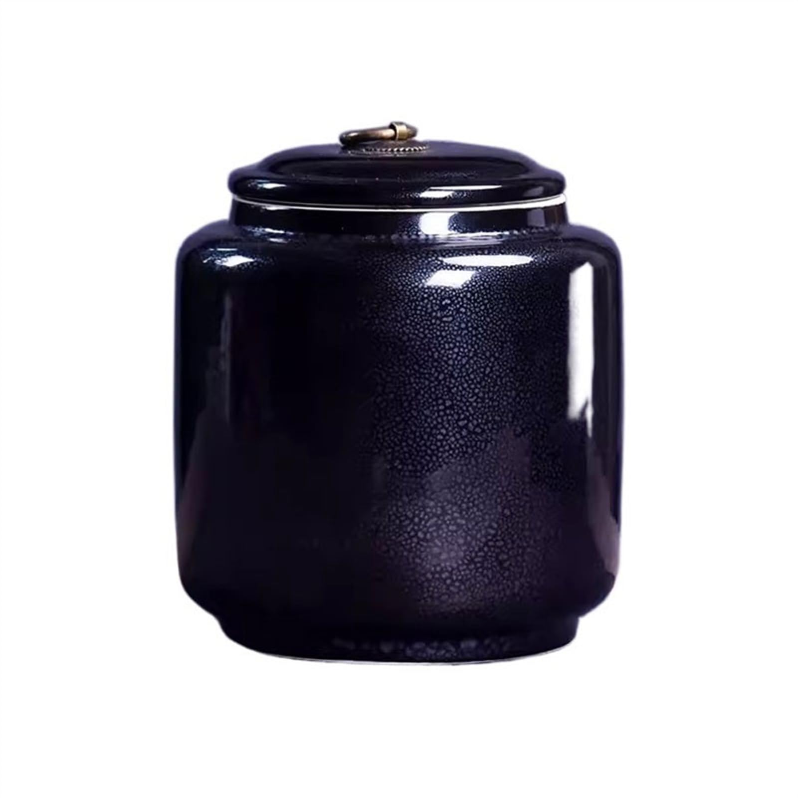 Hhaoran-9868 Ceramic Tea Canister Chinese Retro Kiln Change Glaze Loose Leaf Tea Warehouse Large Sealed Storage Jar Decorative Porcelain Food Canisters for Kitchen(Black)