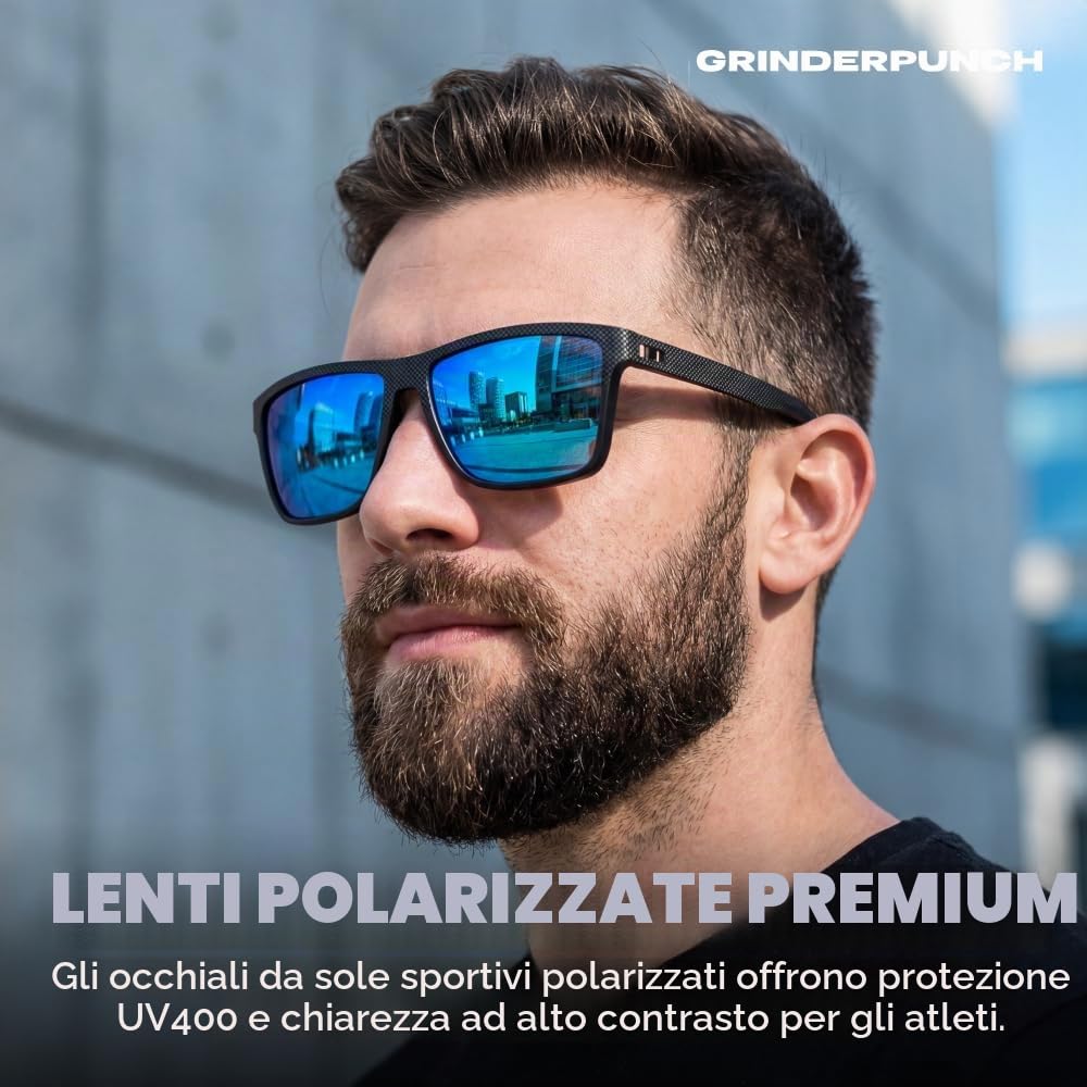 grinderPUNCH Occhiali Da Sole Da Guida Polarizzati Per Uomo Leggeri Protezione UV400 Antiabbagliamento Forma Quadrata