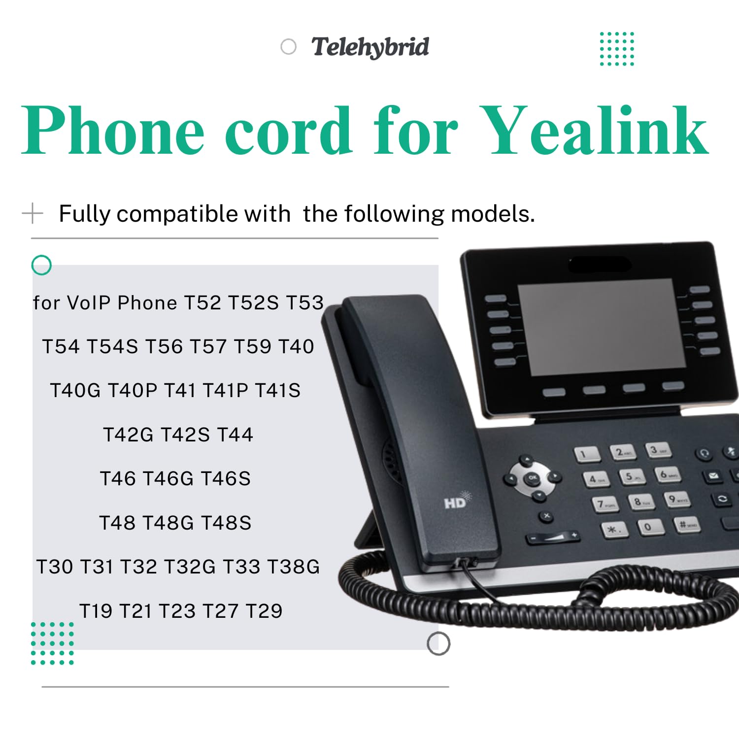 Phone Cord Replacement for Yealink VoIP Phone T52 T52S T53 T54 T54S T56 T57 T59, T40 T40G T40P T41 T41P T41S T42G T42S T44 T46 T46G T46S T48 T48G T48S, T30 T31 T32 T32G T33 T38G, T19 T21 T23 T27 T29