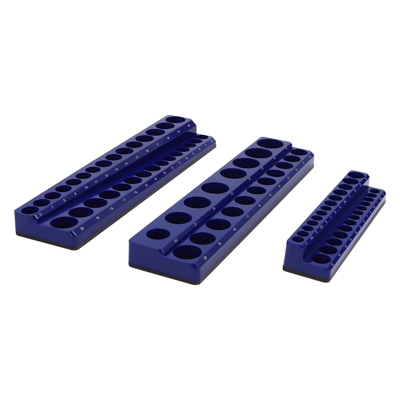 Soporte magnético para enchufes de 3 piezas, organizador de zócalo magnético, soporte de zócalo magnético, color azul, mantiene 68 SAE zócalo de calidad profesional organizador de herramientas