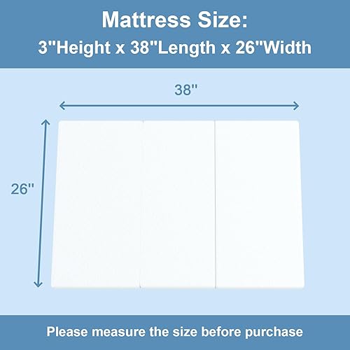 Miniatura 2 de Mini colchón triple de 3 pulgadas de largo x 26 pulgadas de ancho, bolsa de almacenamiento incluida, funda resistente al agua y extraíble, lavable a