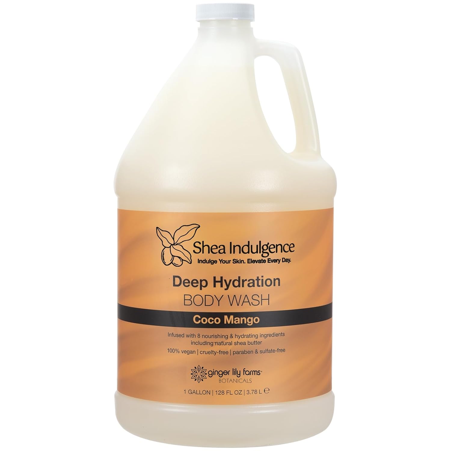 Ginger Lily Farms Botanicals Shea Indulgence Deep Hydration Body Wash, Coco Mango, 100% Vegan & Cruelty-Free, Coconut Mango Scent, 1 Gallon (128 fl oz) Refill