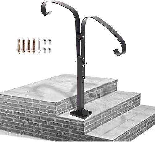 Baoz Pasamanos para escalones al aire libre, se adapta a 2 o 3 escalones, pasamanos de hierro forjado, barandillas de mano de transición,