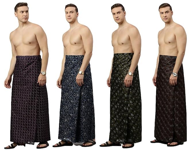 Image of Nandu Brand Men's Cotton Stitched New Printed Lungies - Premium Wear, 2.25 mtr