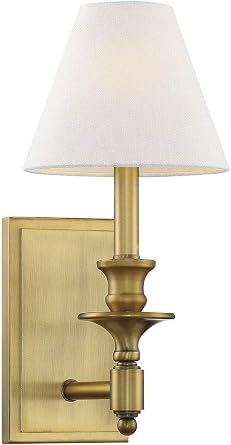 Savoy House 9-0700-1-322 Washburn Traditional Bohemian White Linen Wall Sconce, 1-Light 60 Watt, 15" H x 7" W, Warm Brass
