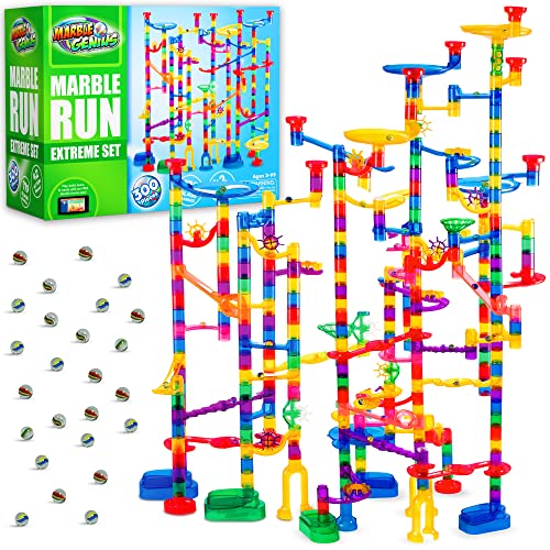 Marble Genius Marble Run (300 Complete Pieces) Maze Track Or Race Game For Adults, Teens, Toddlers, Or Kids Aged 4-8 Years Old, (118 Translucent Marbulous Pieces + 119 Glass-Marble Set), Extreme Set #TOP3