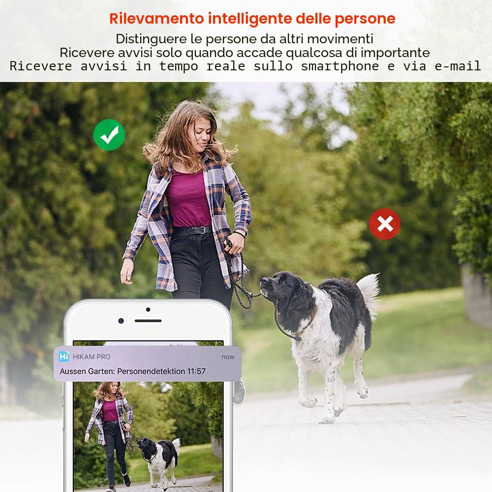 HiKam Telecamera di sorveglianza A9 2023 Gen, PT per esterni, con riconoscimento personale, risoluzione Ultra HD 2K, senza fili, IP WLAN, orientabile, con sirena, visione notturna, IP66, impermeabile