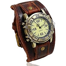 Mens Retro Punk Genuine Leather Watch Bracelet Hip Hop Fashion Versatile
