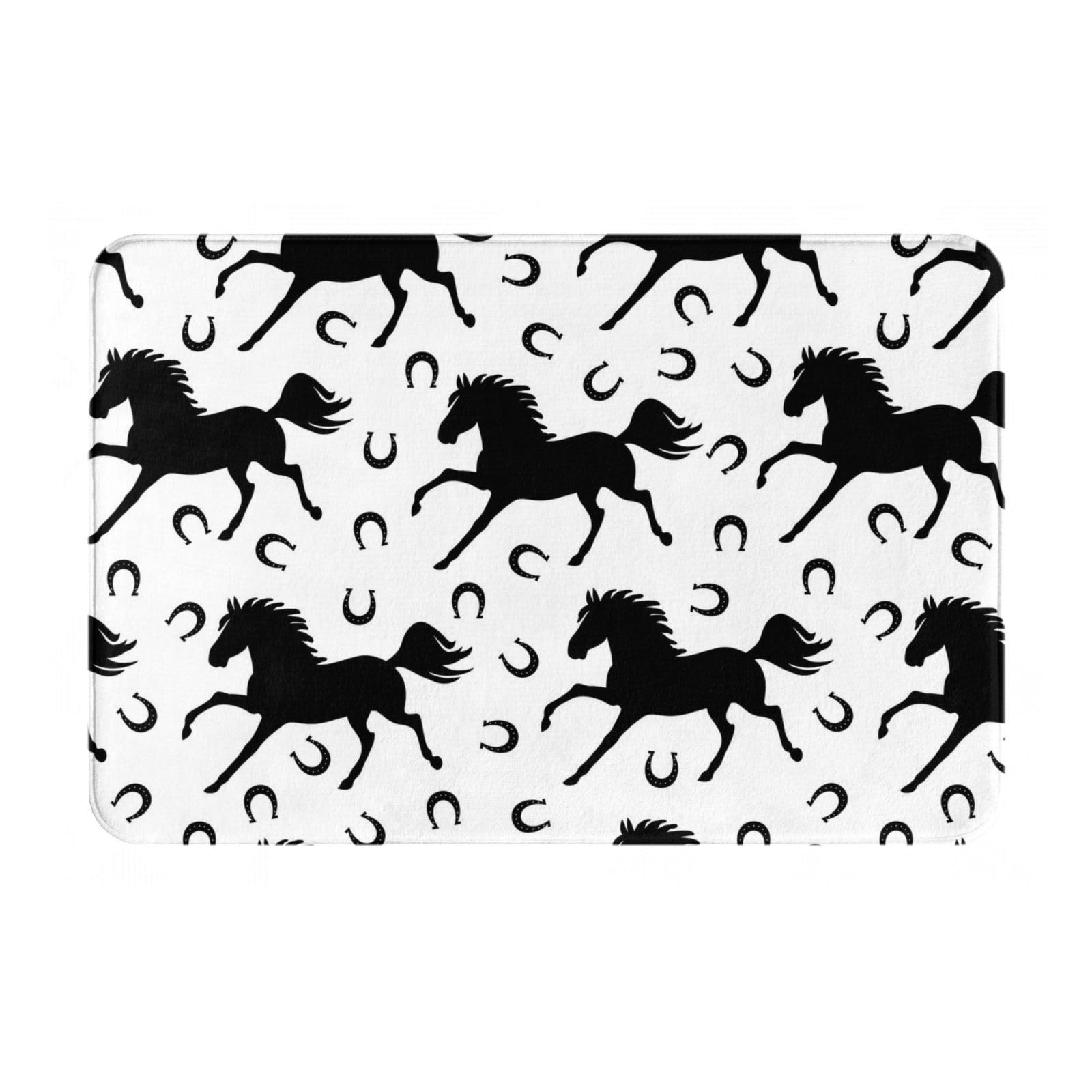 NIXNUT Felpudo de franela negro caballo herradura absorbente antideslizante alfombra de entrada alfombra de baño alfombra de puerta interior exterior alfombra de bienvenida 60 x 40 cm